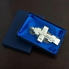 Orthodox Bishop Priest Pectoral Cross Silver Jesus Crucifix Pendant Necklace