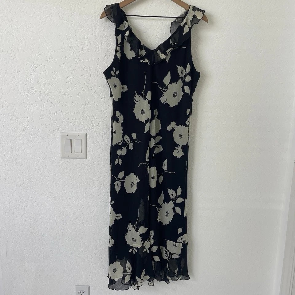 Vestido midi floral Jonathan Martin Studio Y2K años 90 talla 16 negro hada capricho Foto 2 de 4