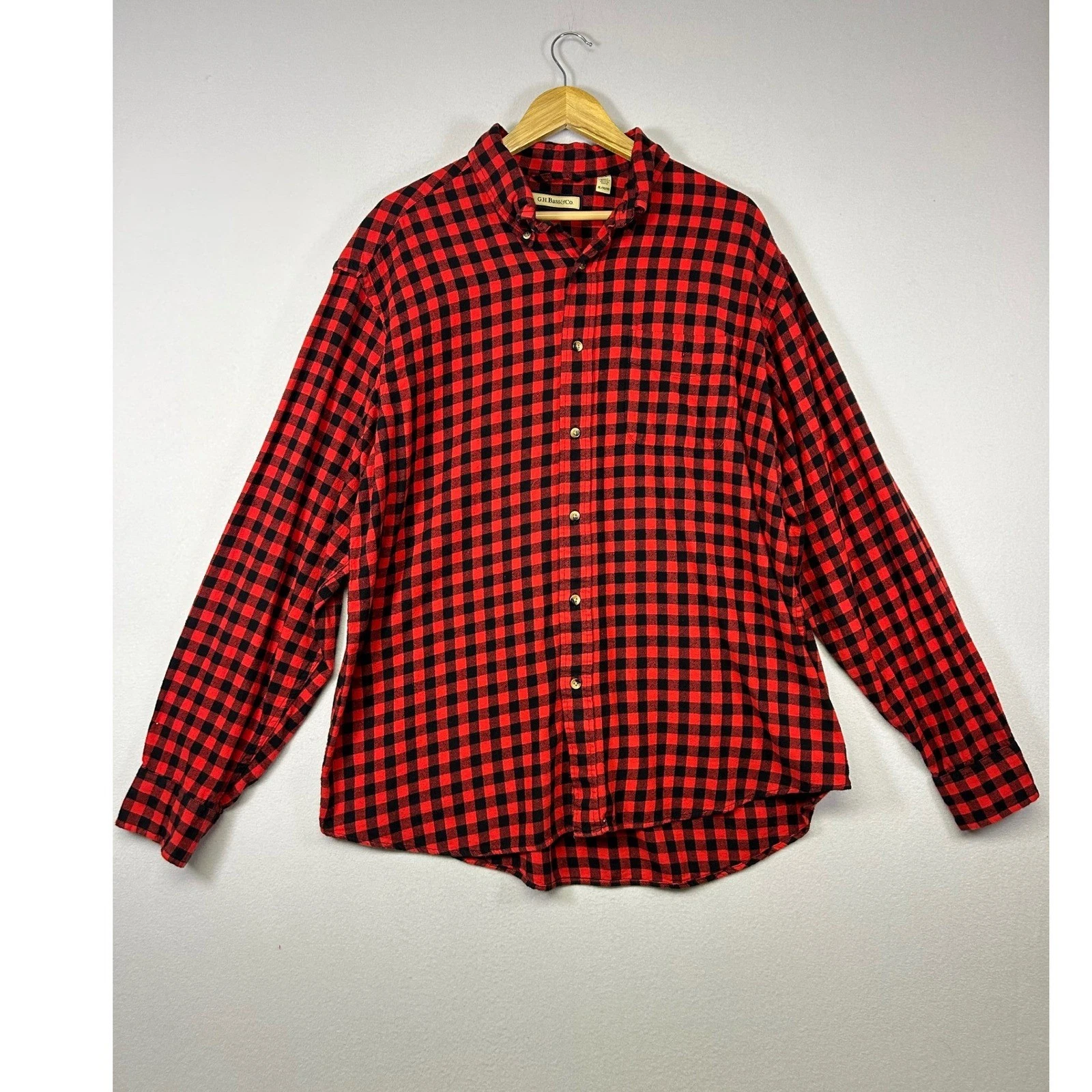 Lumberjack G.H. Bass & Co Mens XL Red Black Buffalo Check Flannel Button Down