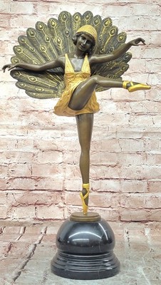 Hand Made Bronze Sculpture Phoenician Dancer by M. Pellier Peacock Design Gild