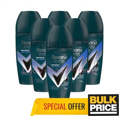 Rexona Men Invisible Ice Fresh Roll-On Deodorant Advanced Protection 6 x 50ml