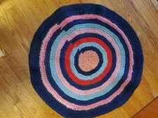 Vintage Handmade Farmhouse Rag Rug 36" Diameter Blue-Pink-Red-PS