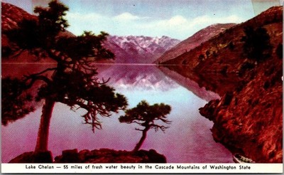 Lake Chelan Washington Cascade Mountains Scenic Reflection Chrome Postcard