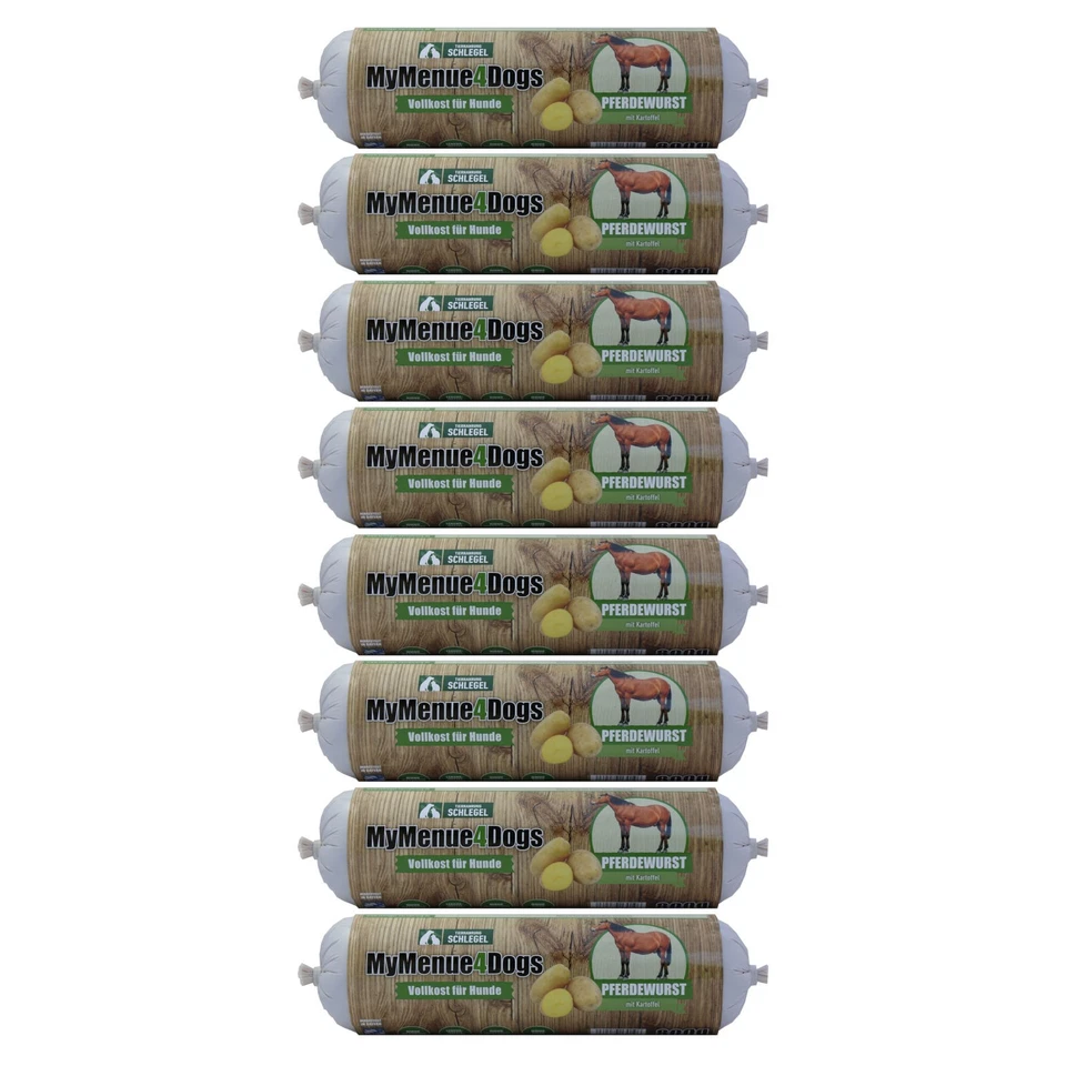 MyMenue4Dogs Hundefutter Pferdewurst 8x 800g Snack Vollnahrung Hundewurst Hund