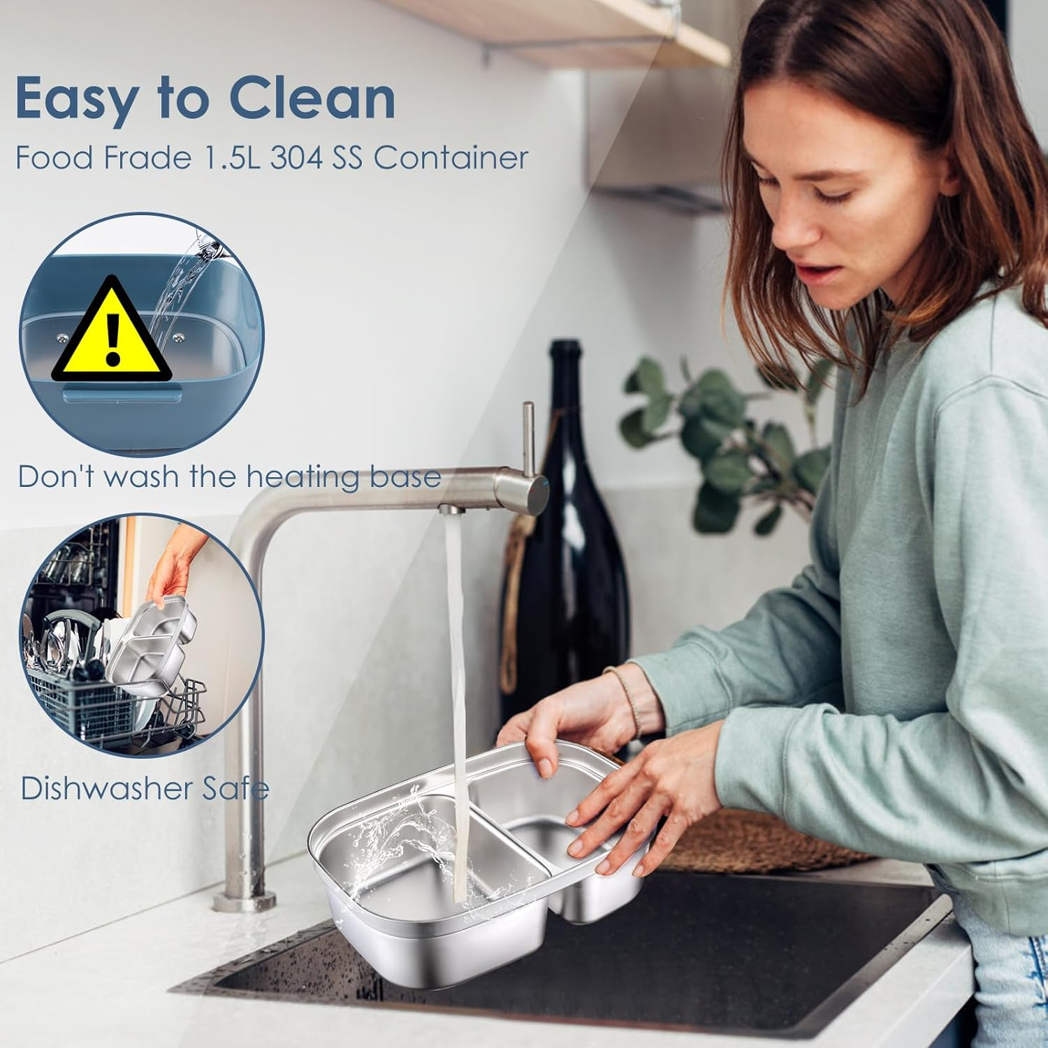 Portable 80W Electric Lunch Box Dual 1.5L Leakproof Food Warmer