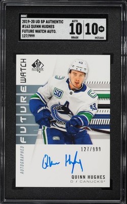2019 SP Authentic Quinn Hughes ROOKIE 127/999 #163 SGC 10 GEM Auto 10 RC