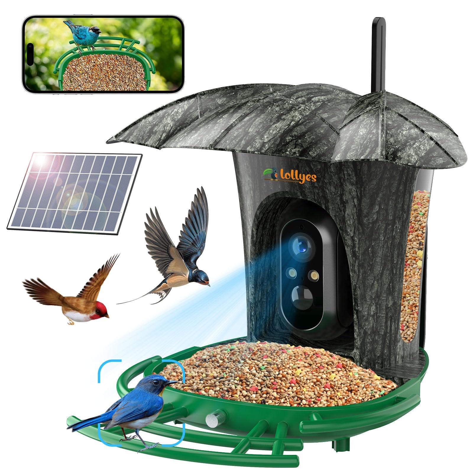 LOLlyes AI Smart Bird Feeder Camera 64G Card 1080P HD Для идентификации видов птиц - Камуфляж 13590₽