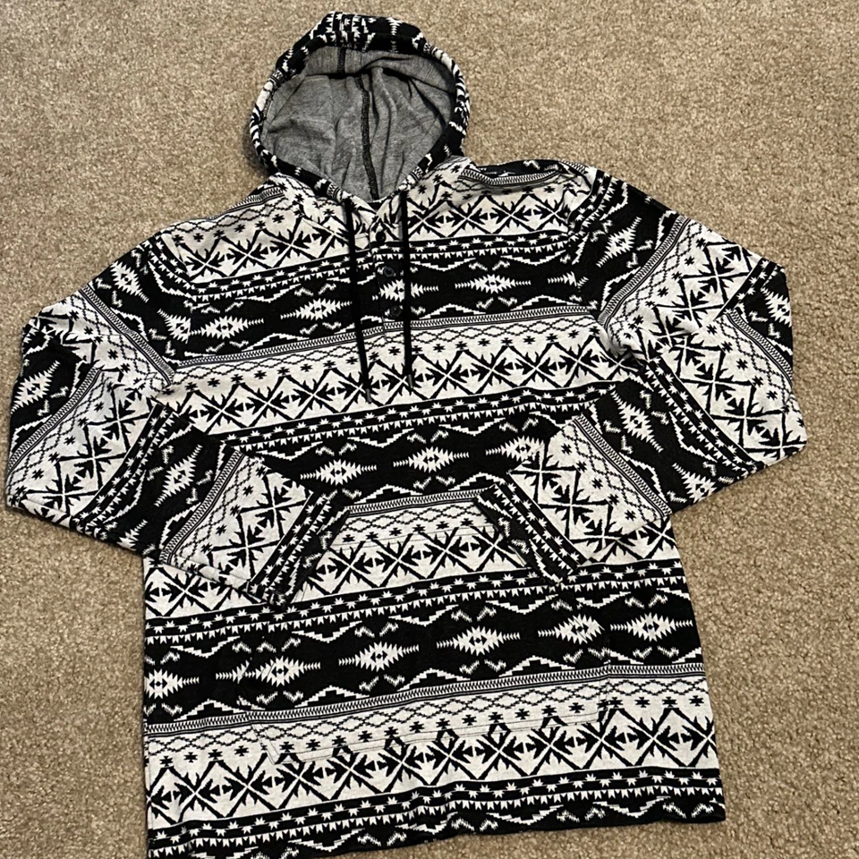 Sudadera con Capucha On The Byas Para Hombre Grande Suroeste Azteca Pullover 1/4 Botón Tribal Foto 3 de 4