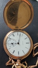 Elgin Vintage Hunter-case Pocket Watch Gold Filled Case With Chain