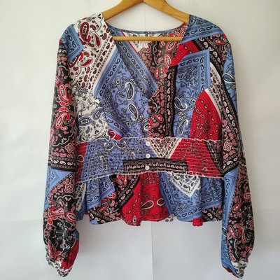 Live 4 Truth Smocked Handkerchief Patchwork Top 2X BohoFestival Cowgirl Paisley