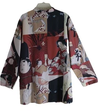 Citron Santa Monica Sz L Incredible Tea Japanese Vtg Tunic Art-Wear Shirt Top