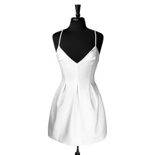 Zara Womens M White Mini Dress Pleated Strappy V Neck Fit Flare Party NWT