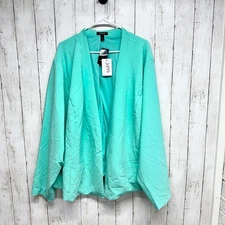 New Torrid Jacket Women Sz 6 Teal Open Front Collared Long Sleeve Blazer Preppy