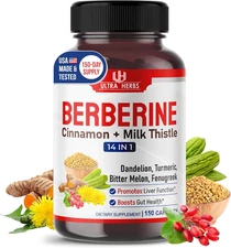 Premium Berberine with Cinnamon, Milk Thistle *USA Made & Test* Promotes Liver F