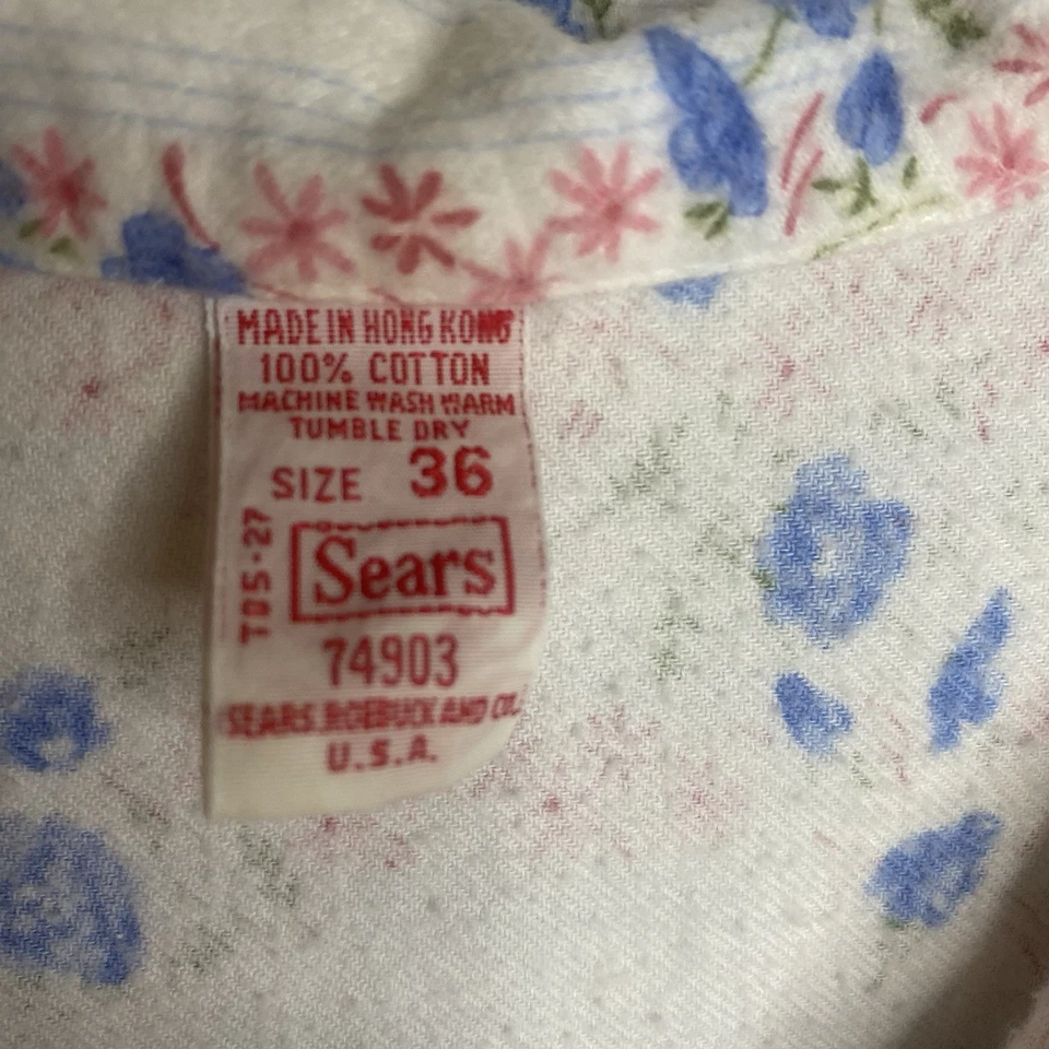 Vintage Sears Women’s Pajamas Set Blue Floral Grandmacore Sz Medium Cottagecore - Image 3 of 4