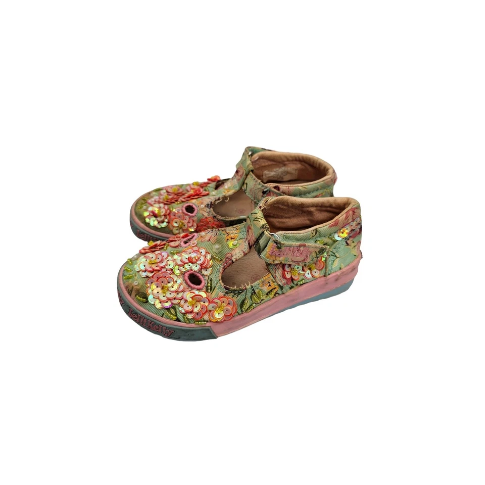 Lelli Kelly Infantil Bebé Zapatos Flor Lentejuelas Zapatilla Rosa/Blanco Talla 24 EE. UU. 8 Foto 2 de 4