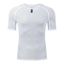 Men’s Cycling Base Layer Shirt Short Sleeve Quick Dry Mesh Undershirt White