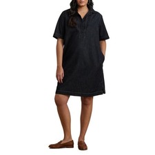 Lauren Ralph Lauren Petite Denim Shift Dress Indigo Blue SP Cotton V-Neck Pocket