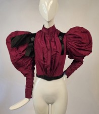 VICTORIAN 1890 S RED SILK BODICE W HUGE BALLOON PUFF MUTTON SLEEVES