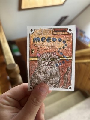 Aceo Art Card Signed Mixed Media Original Illustration 2.5x3.5 Cat