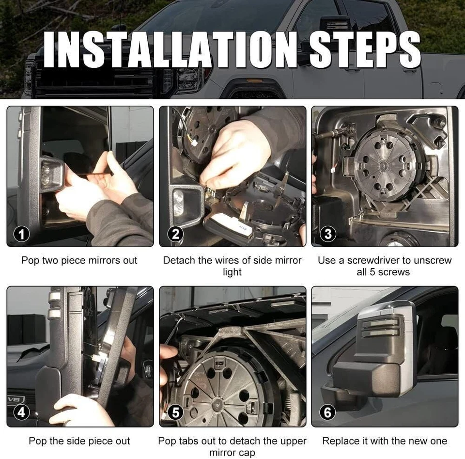 Rearview Mirror Caps fit for Chevy Chevrolet Silverado 2500HD 3500HD 2020-2023 G Foto 4 de 4