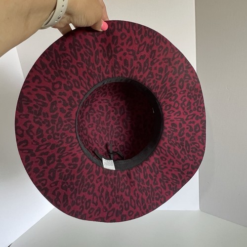 Hat Wide Brim Floppy BOHO Festival Hippie Burgundy Cheetah Leopard Print - Picture 9 of 13