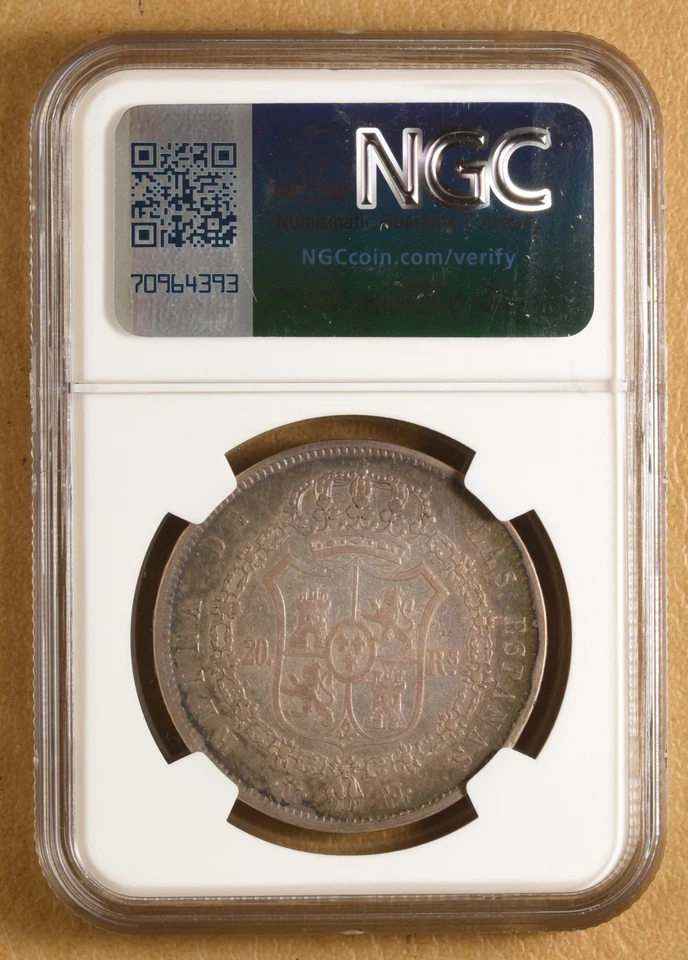 1850 M CL Spain 20 Reales NGC VF25 - Image 2 of 4