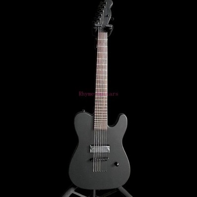 Electric Guitar 7 Strings Matte Black Thru Body 1H Pickups No Inlay Black Parts