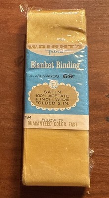 NOS VTG Wright s Satin Blanket Binding 4-3/4 Yards - Yellow, folded 2in- USA