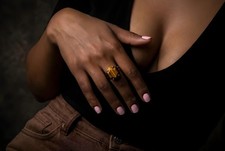 Tiger Eye Ring Anemone Jewelry Gold Plated Hexagon Cut Cocktail Ring