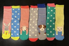 Mini Boden Socks Set Of 7, New In Box Shoe Size 5-7 1/2, 11-14Y, Stars, Animals