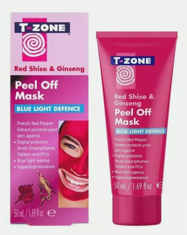 T-Zone Red Shiso & Ginseng Peel Off Mask Blue Light Defense 50ml x 3  - Image 2 of 3