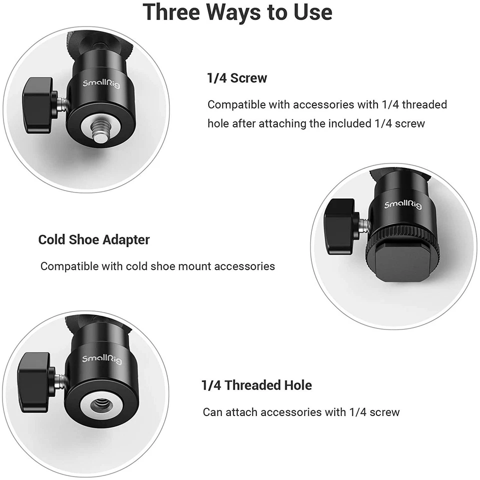 Адаптер крепления горячего башмака SmallRig 2 шт мини шариковая головка 1/4 дюйма винтовая головка для фотоаппаратов  - Изображение 3 из 4