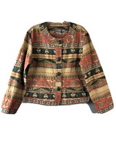CHICO'S Size 2 / Womens 12 Cotton Silk Jacket Blazer Collarless Southwestern