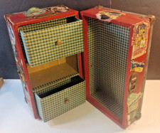 Antique Doll Wardrobe Trunk Streamer Carry Case W/ Travel Stickers 10.5 x 6 x 6