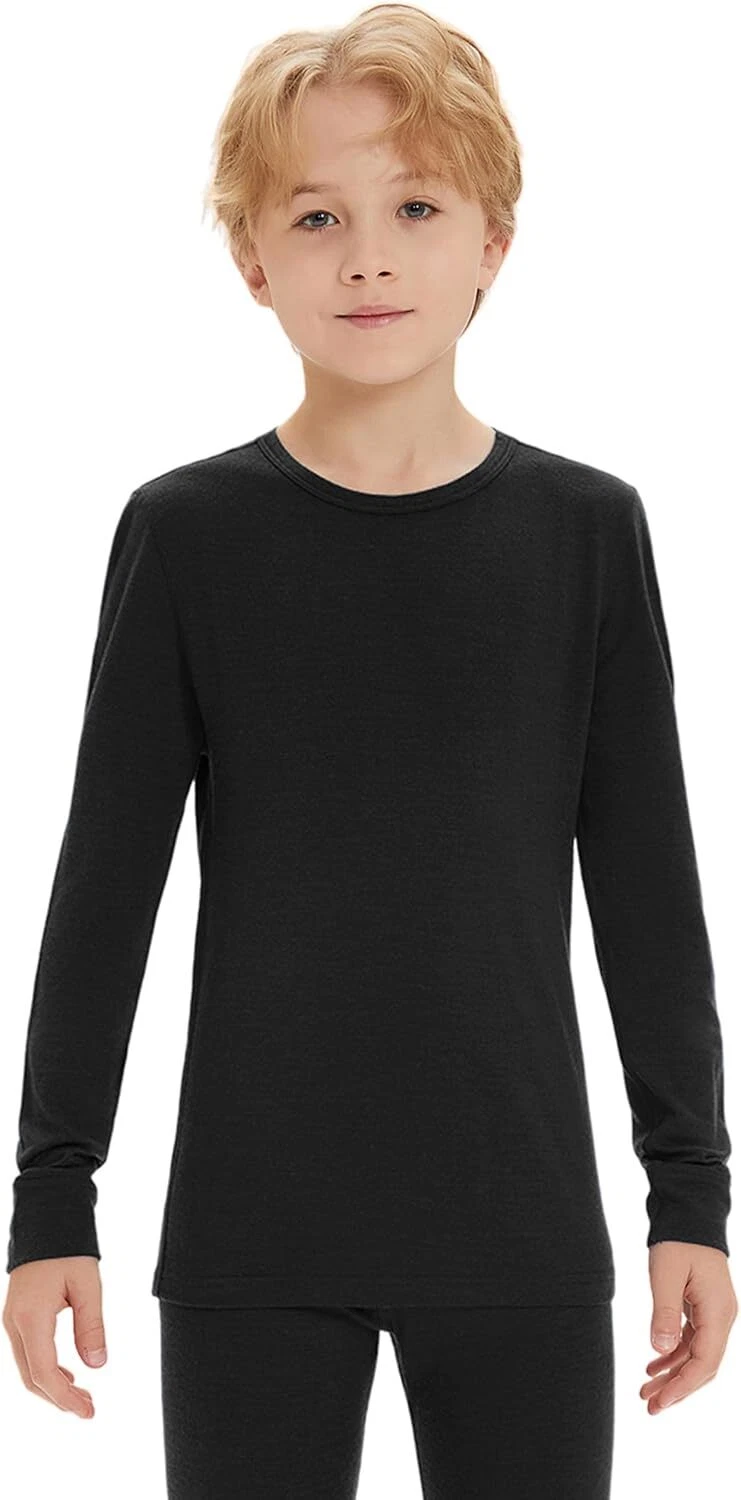 Kids 100% Merino Wool Base Layer Top Unisex Girls Boys Thermal Underwear Shirts