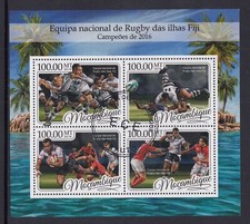Mozambique 2016 Rugby Sports in Fiji - 4 stamps in CTO Mini Sheet