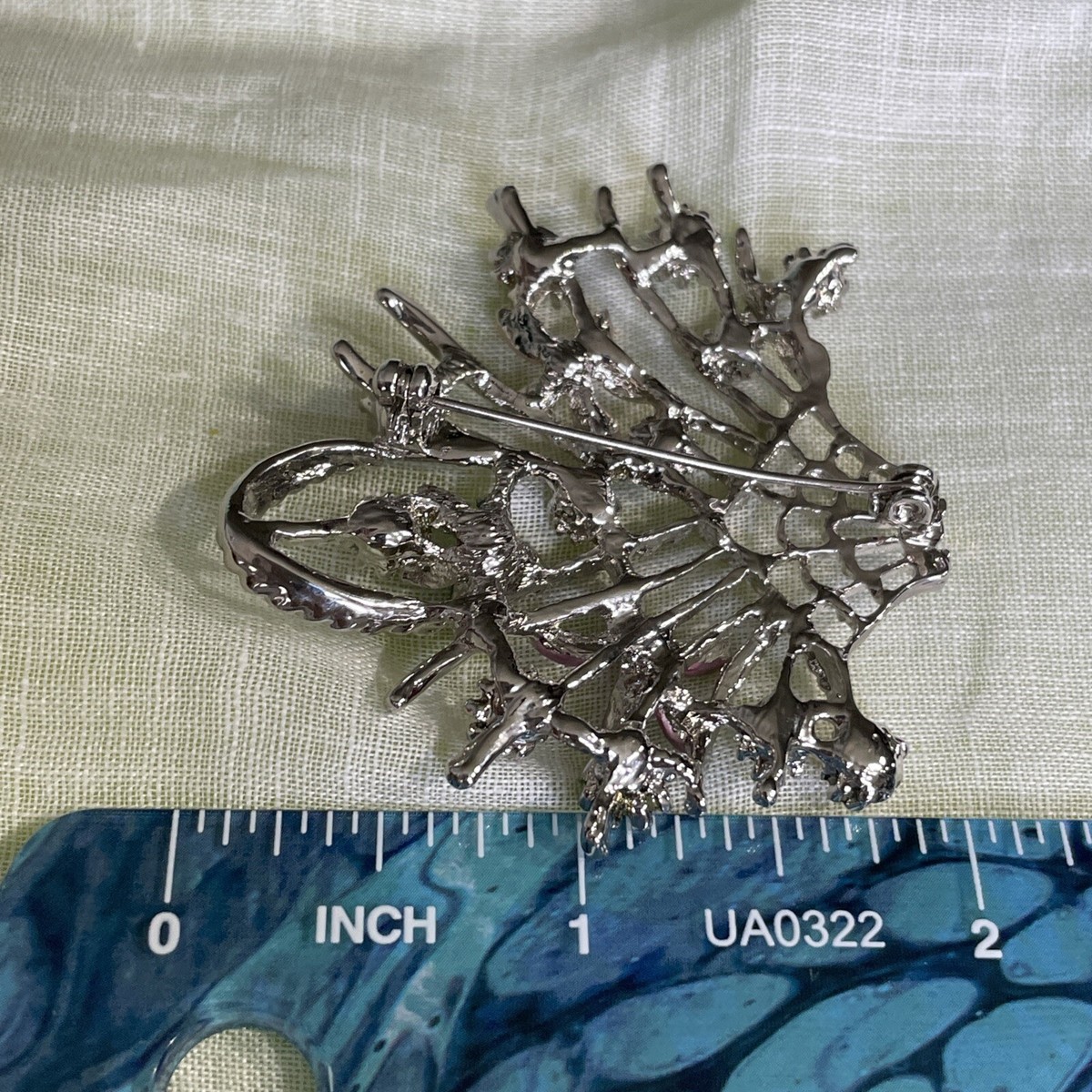 Vintage Silver Tone Rhinestone Flower Basket Enamel Brooch