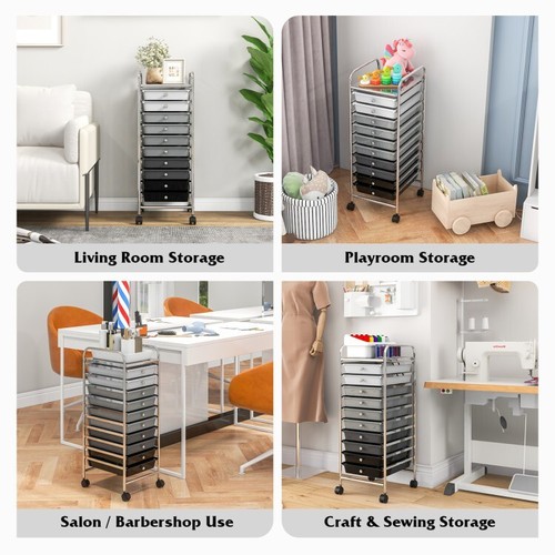 Chest of 10 Drawer Rolling Storage Cart Filing Organizer With 4 Universal Caster - Picture 9 of 9