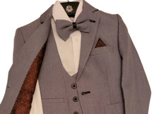 Formal Kids Toddler Boys Suit 5 pieces Set with Vest and bowtie Gray 