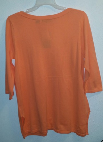 Nwt Lovely Woman's Stretch Cotton Top 3/4 Sleeve Orange Front Pockets - Picture 2 of 5
