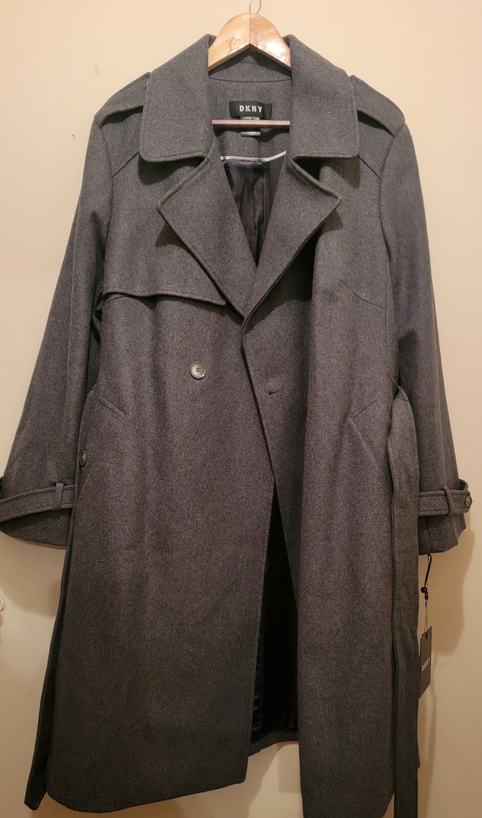DKNY Women's plus size Double Breasted Wool Blend Felt Trench Coat Gray sz 2x image 6