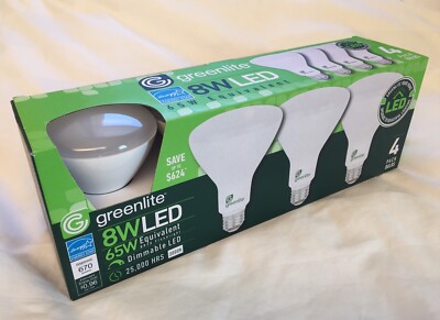 Greenlite 8W LED Floodlight Bulb 4 Pack Dimmable BR30 65W Equivalent
