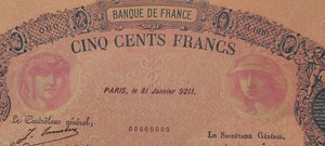 500frs Bleu et Rose Spécimen d'imprimerie 31 janvier 9211