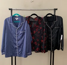 Lot of 3 INC International Concepts Sz M Long Sleeves Notch Satin Top Bundle