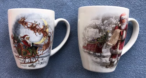 Pottery Barn Nostalgic Santa Christmas Mugs - 2 Different Scenes