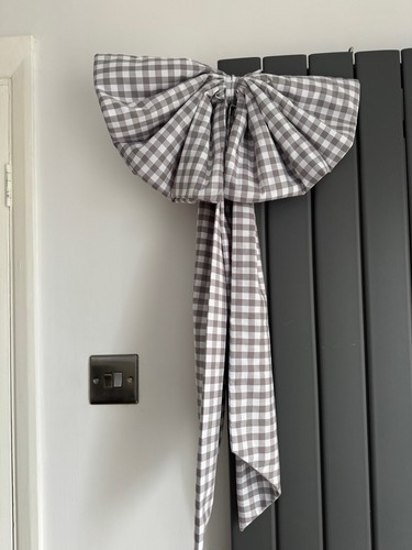 Gorgeous Large Handmade Padded Gingham Fabric Bow - Grey & White - Picture 7 of 7