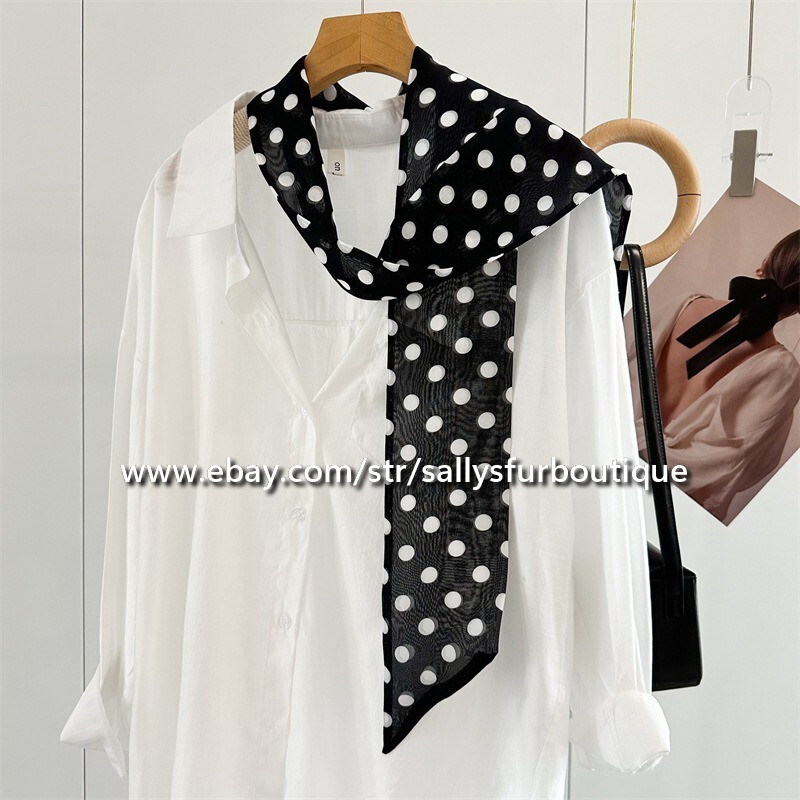 Sallys 100% Chiffon Silk Scarf Dots Ribbon 2 Layer Headband Necktie 180*10cm