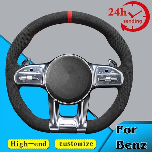 Custom Steering Wheel Cover Suede For Mercedes-Benz AMG C43 E53 S63 GLE G63 - 第 1/6 張圖片