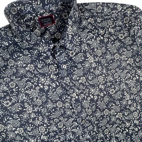 UNTUCKit Performance Button Up Shirt Men's 3XT Navy Floral Print Short Sleeve